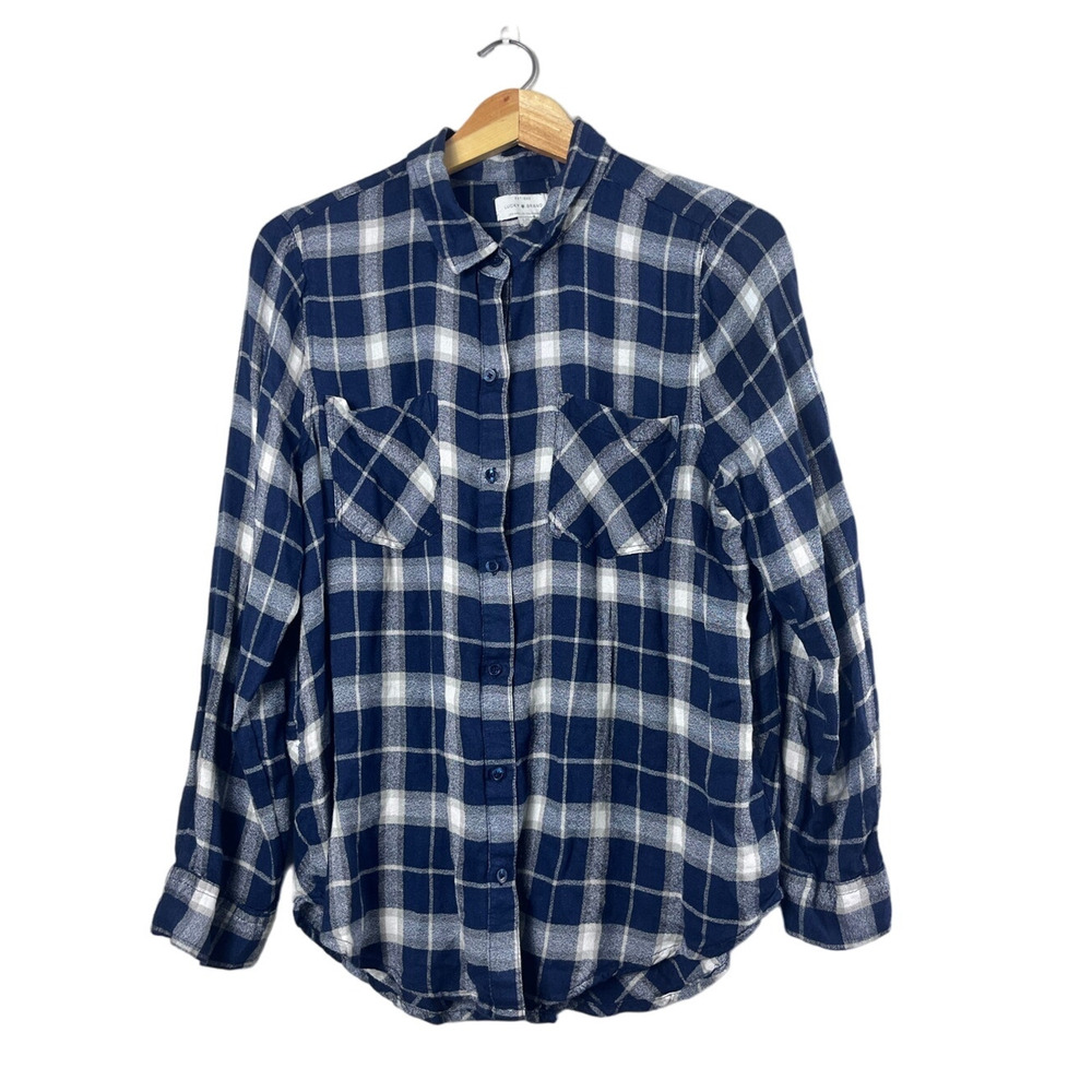Lucky Brand Women's Blue Plaid Button-Front Shirt - L